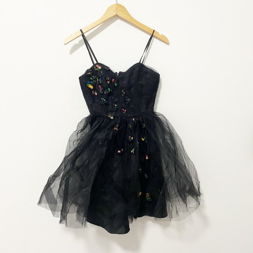 Jill Stuart Bustier Black Floral Embroidery Tulle Dress Size 4